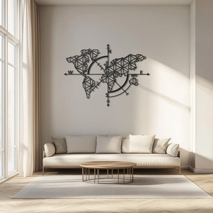 World Map with Compass Metal Table